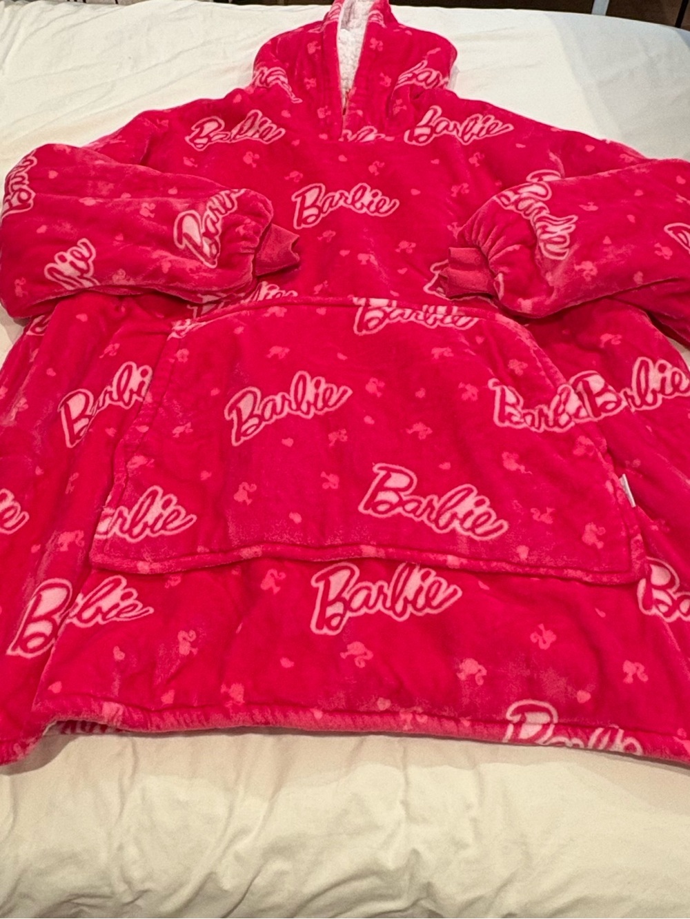 Barbie Plush Hooded Oversized Pullover - Hot Pink